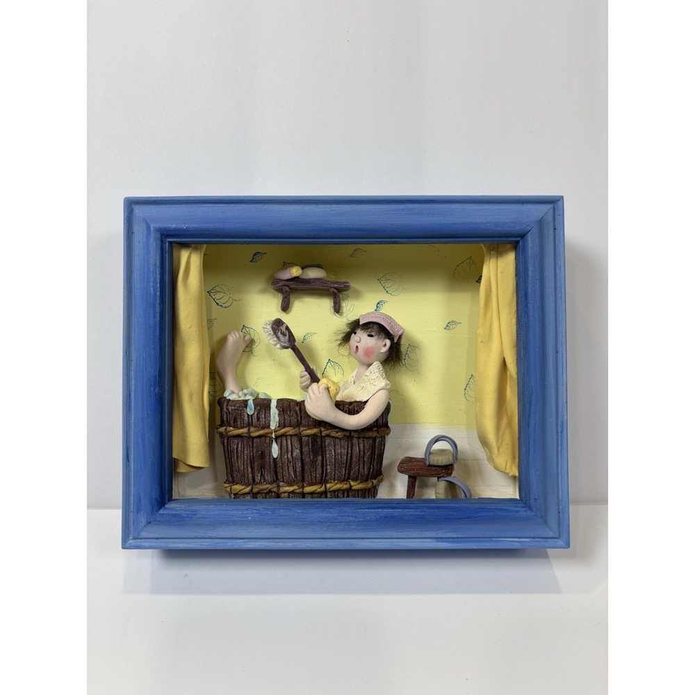 Vintage 3D Shadow Box Wall Art Bathing Woman Bathroom Decor Handmade Mixed Media